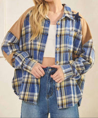 SAGE+FIG Skylar Star Patchwork Plaid Flannel Shirt in blue - women's shirt - alternate view