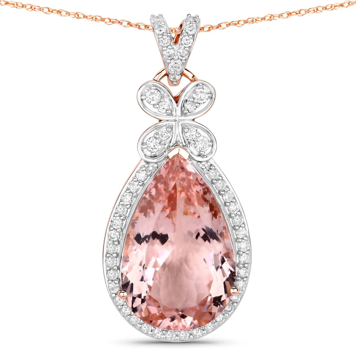 Diana M Jewels Women's Pear Natural Pink Morganite Pendant Necklace (8.14 Ct) - Elegant Plus in 14k rose gold - women's jewelry