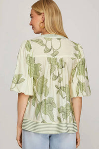 She + Sky - Bubble Sleeve Blouse