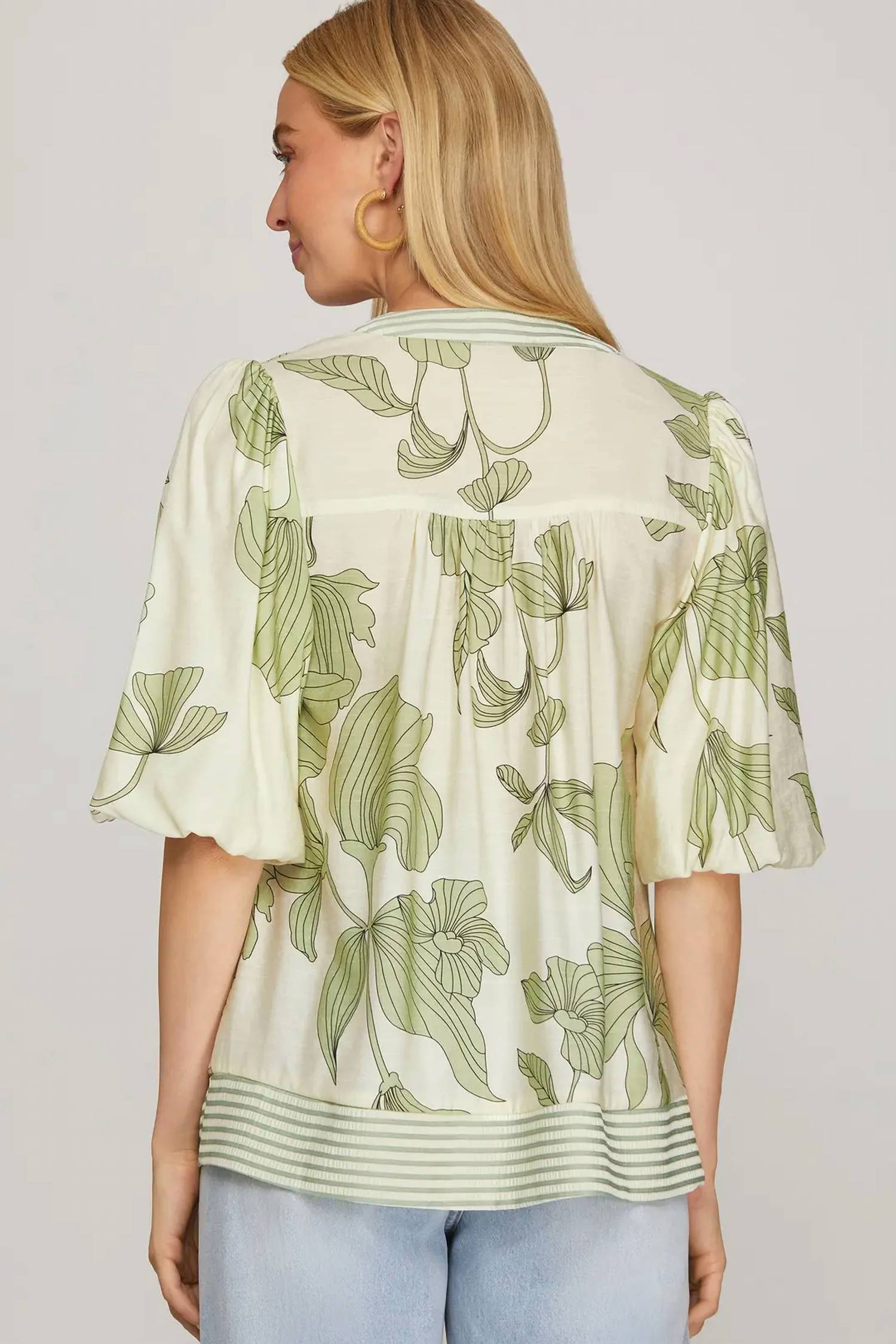 She + Sky - Bubble Sleeve Blouse
