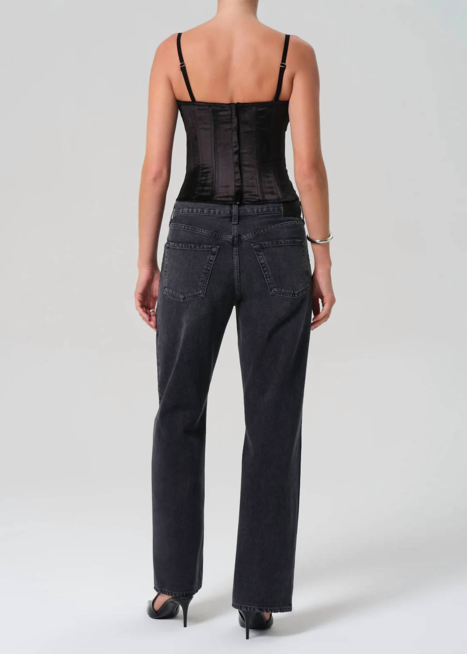Citizens of Humanity Lindz Easy Straight Tuxedo Stripe Jean in kuro - women's jeans - detail view