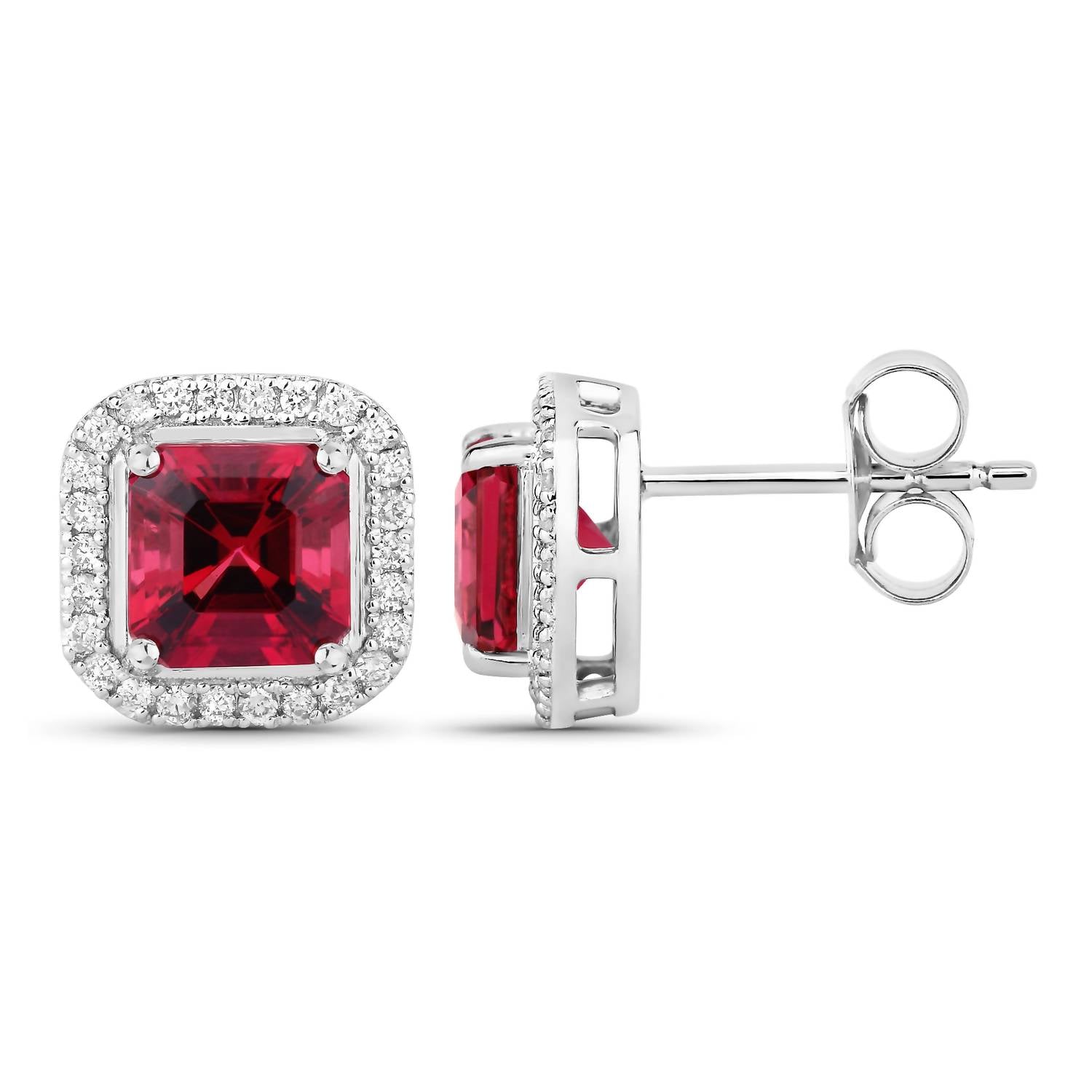 Diana M Jewels Women's Octagon Natural Rubellite Stud Earrings (2.72 Ct) - Signature in 14k white gold - women's jewelry - detail view