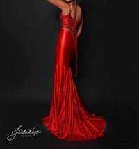 Johnathan Kayne Sparkling Two Tone Bodice Gown in red - women's dress - detail view
