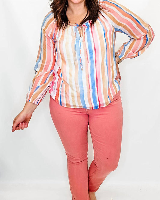 Charlie B - Stripes Off-shoulder Blouse