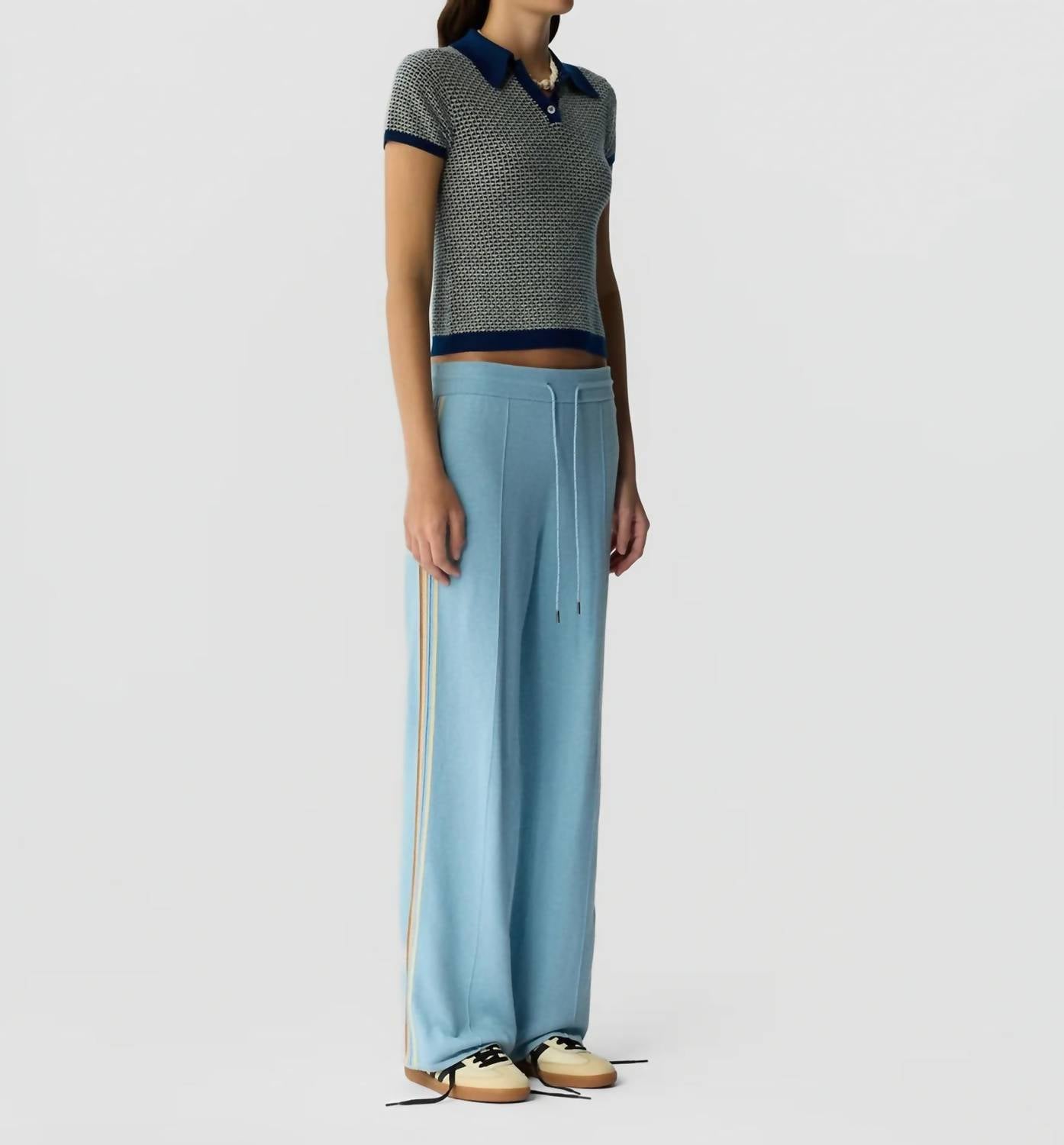 Guest In Residence Striped Cotton-blend Track Pants in residence striped cotton blend track pants in clear sky - women's pants - detail view