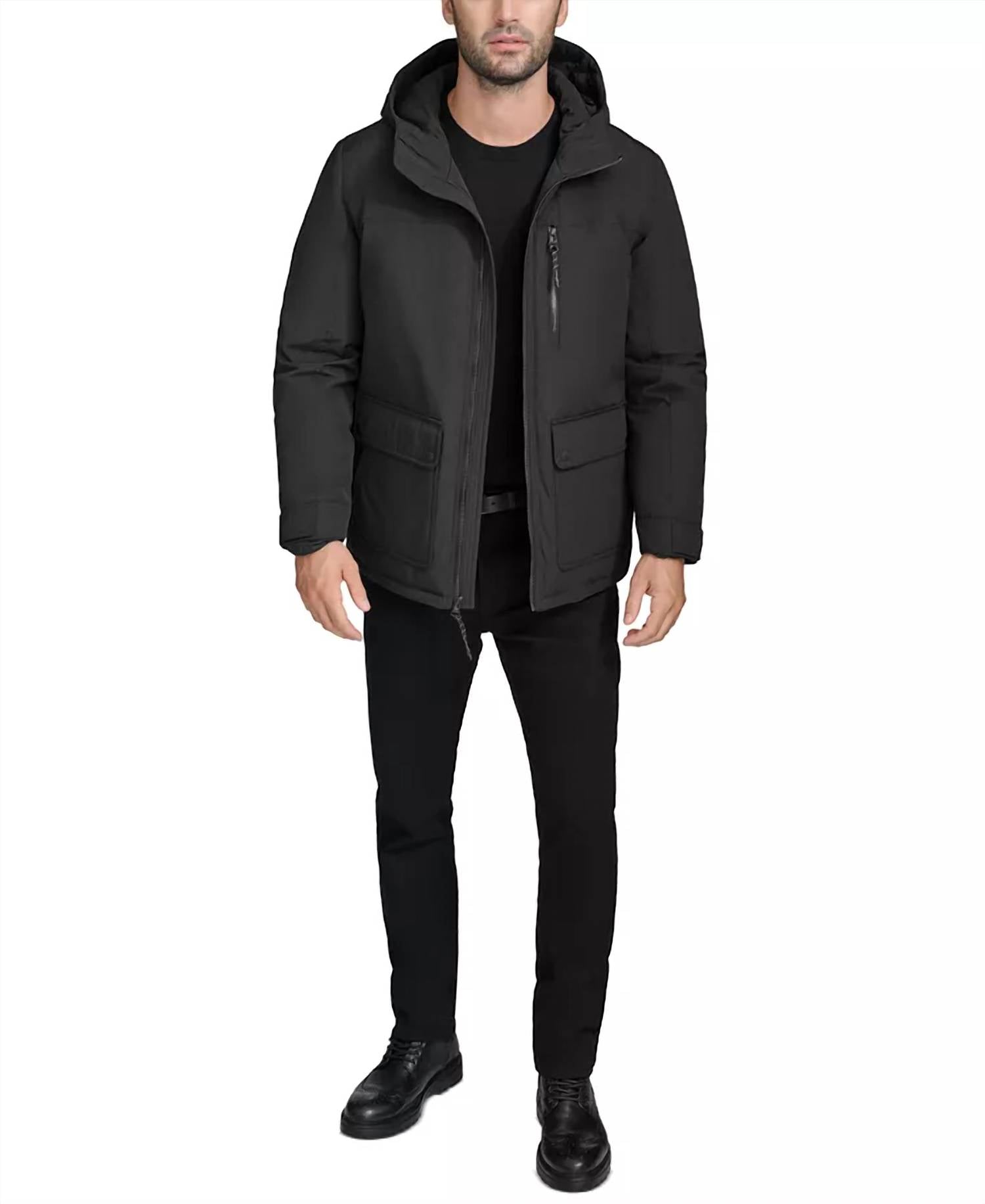 COLE HAAN Down Puffer Insulated Hooded Full Zip Jacket in black - men's jacket - view 7