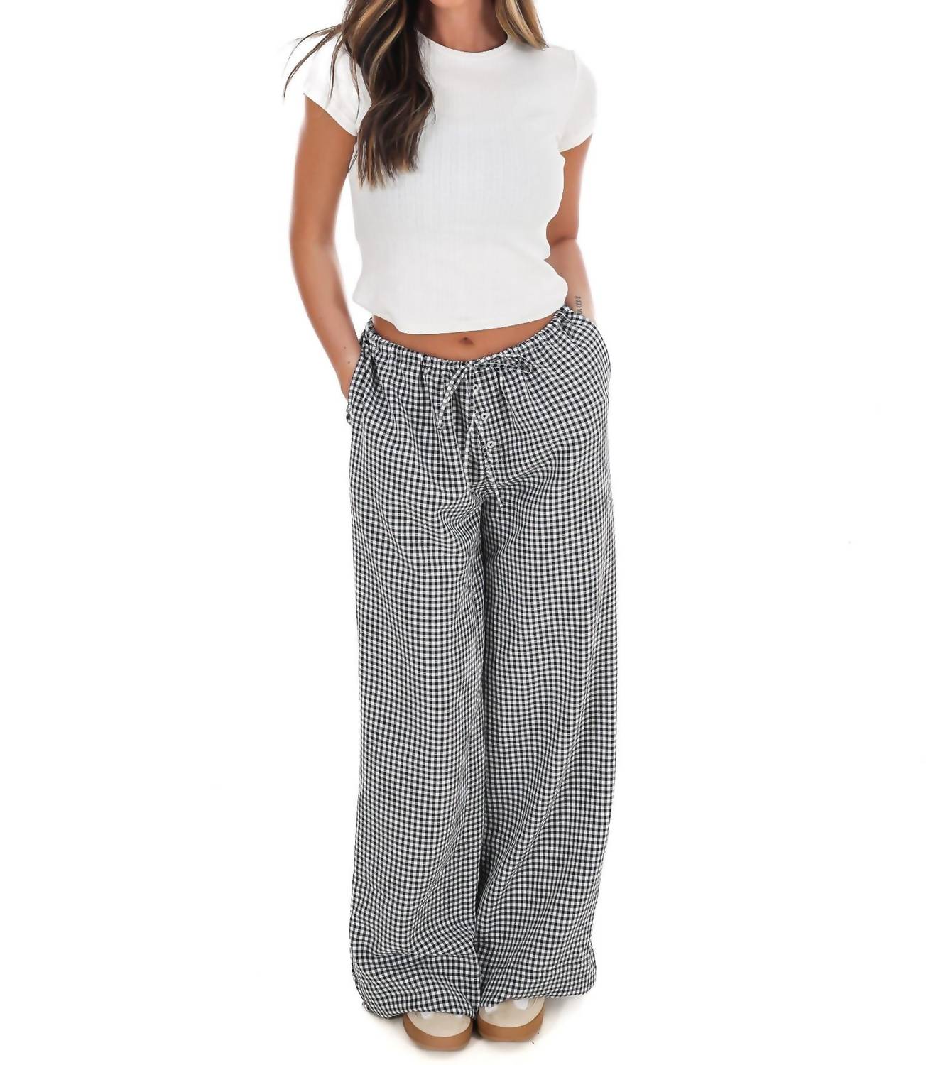 HYFVE Market Morning Gingham Wide Leg Pants in black - women's pants - view 5