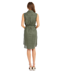 Karen Kane Olena Sleeveless Button-down Shirtdress in olive - women's dress - detail view