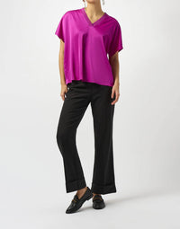 Joseph Ribkoff - V-neck Short Sleeve Boxy Satin Top