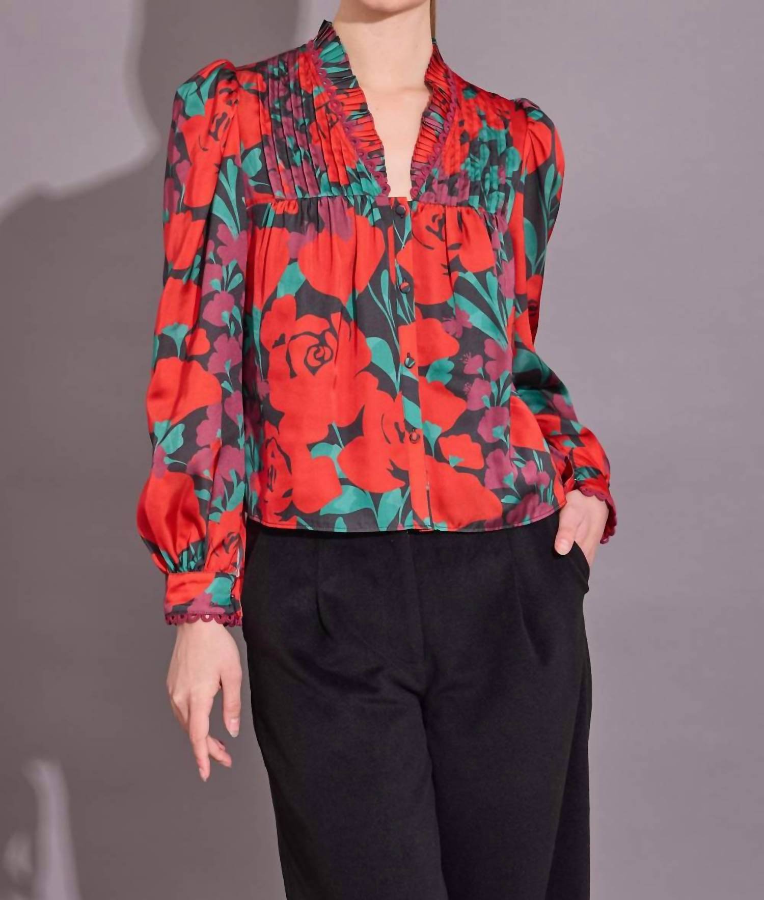 Alden Adair Oliver Long Sleeve Top in legacy floral leaf - women's blouse - view 4