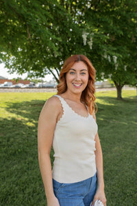 Hem & Thread Scallop Sweetheart Sweater Tank Top in cream - women's tank top - alternate view