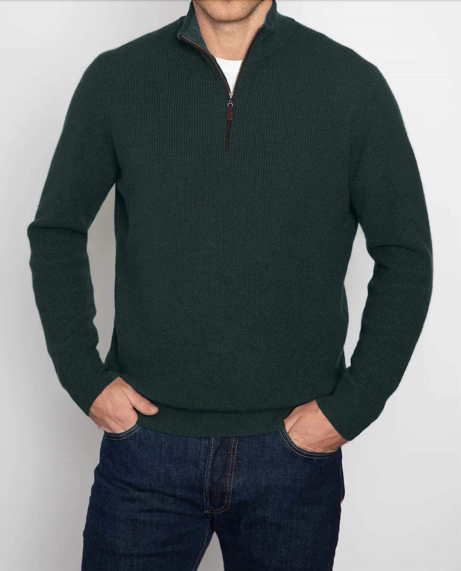 Kinross - Suede Trim Quarter Zip Mock Sweater