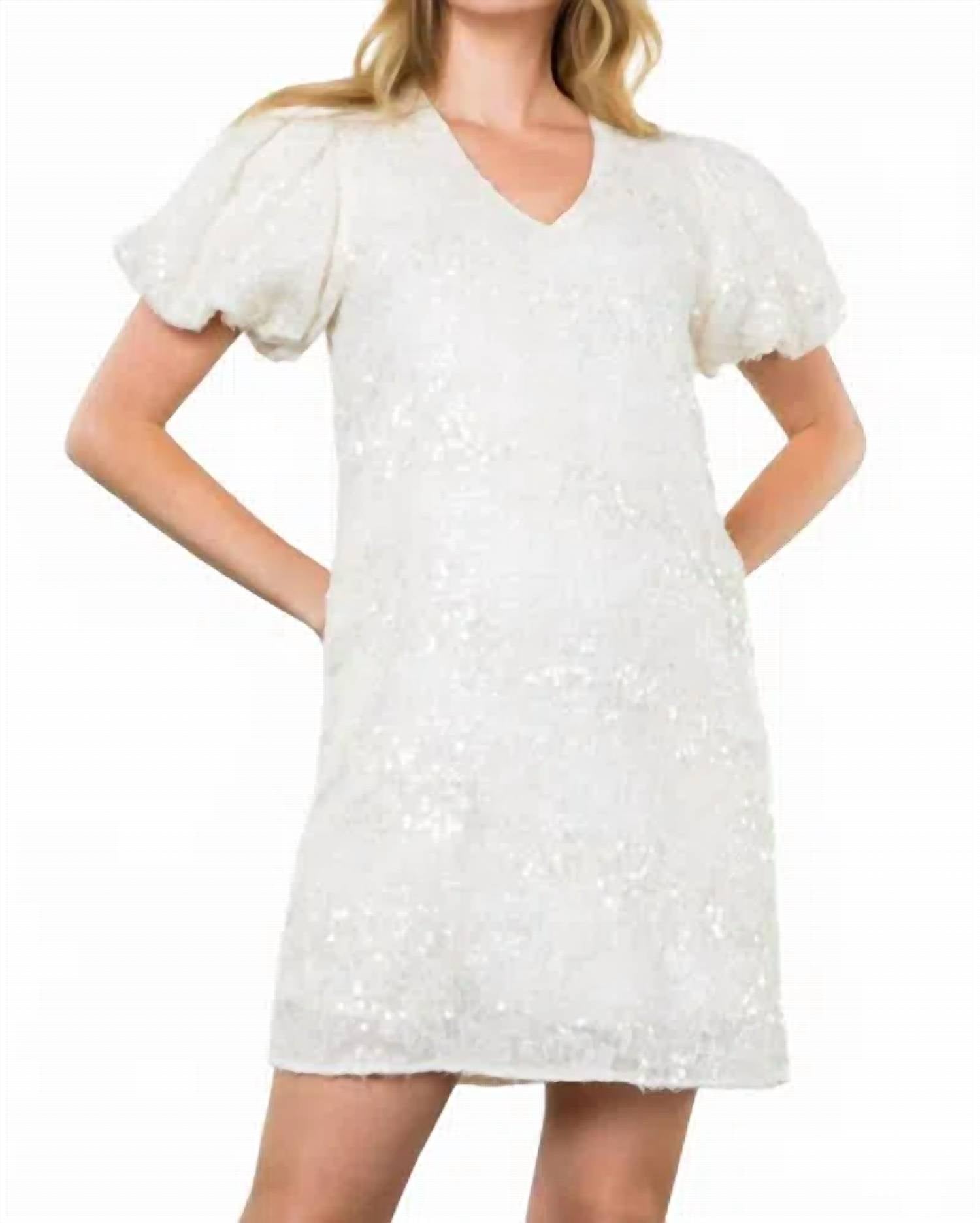 Thml - Women's Short Puff Sleeve Sequin Dress