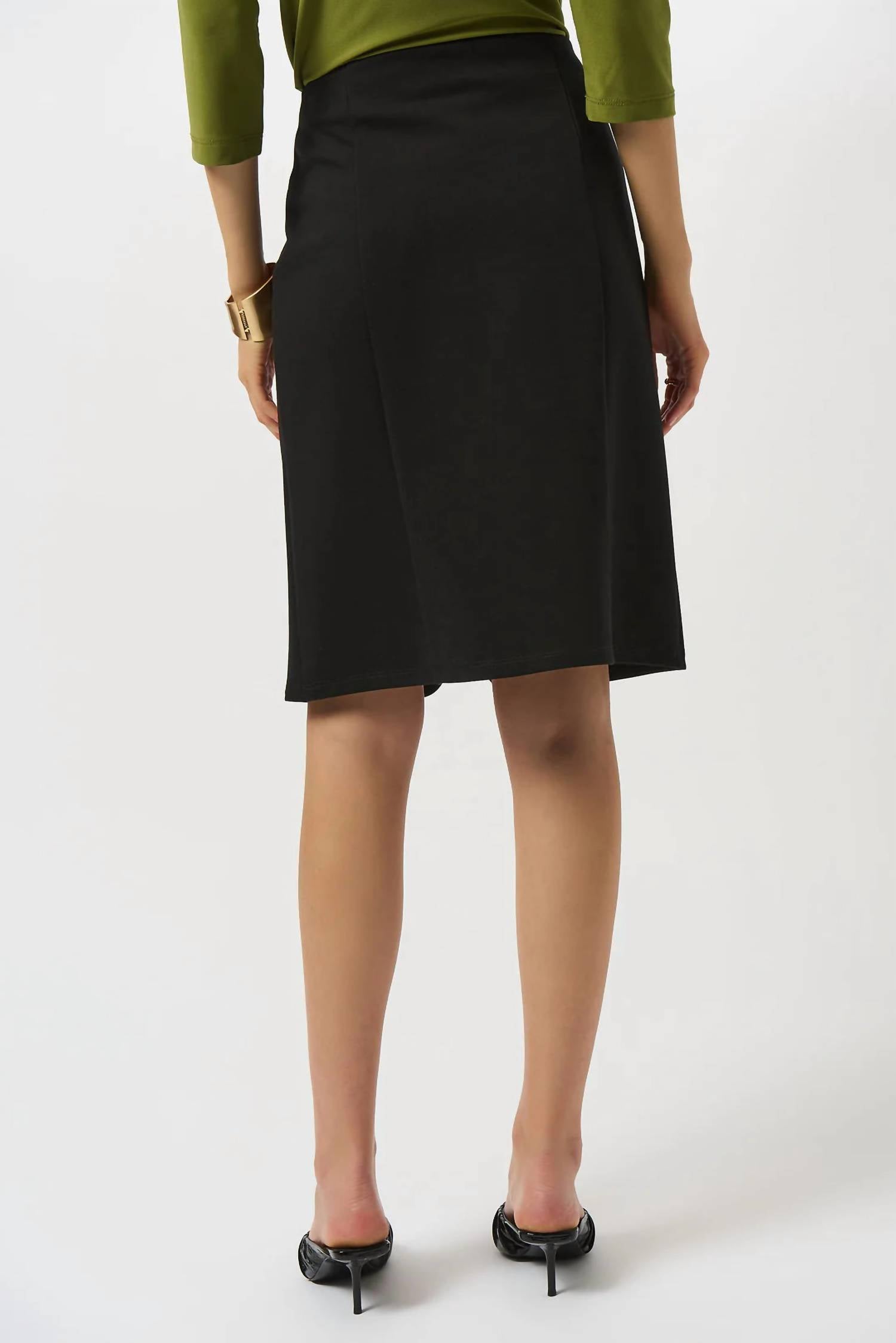 Joseph Ribkoff Front Zip Heavy Knit A-line Skirt in black - women's skirt - detail view
