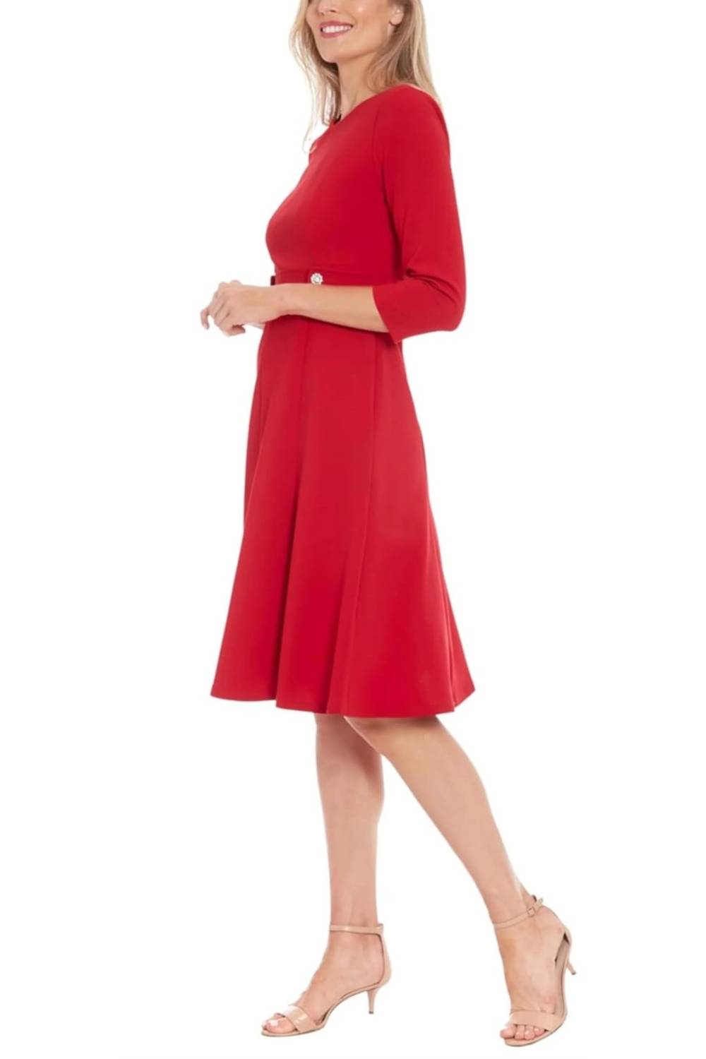 London Times - 3/4 Sleeve A-Line Midi Dress