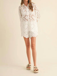 Miou Muse - Floral Eyelet Pattern Shorts