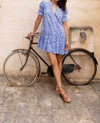 Oliphant Smocked Drop Mini Dress in cypress blue - women's dress