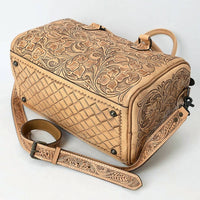 American Darling - Women's Hand-tooled Leather Duffel Bag With Floral Carving