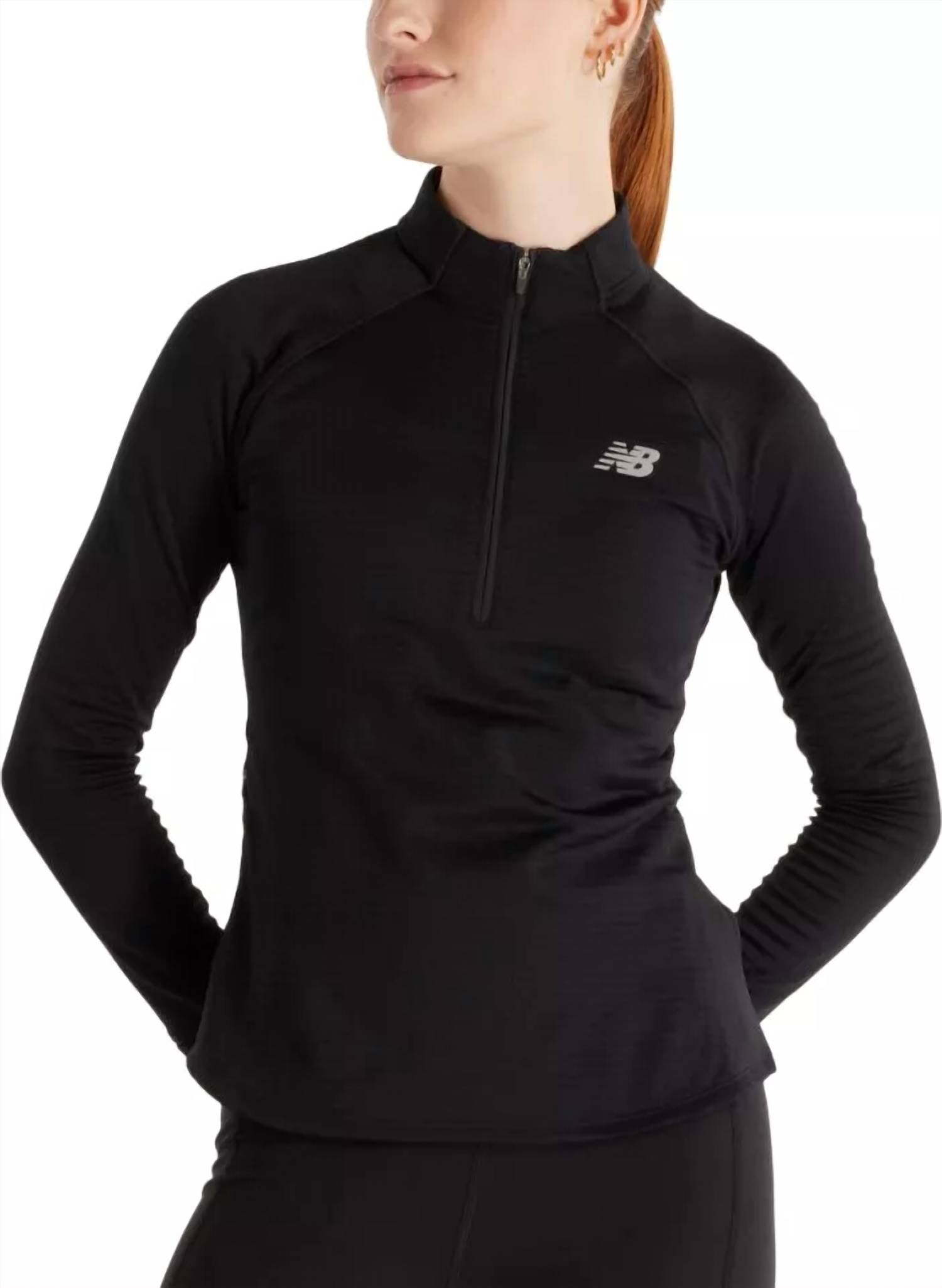 New Balance Women's Heat Half Zip Long Sleeve Top in black - women's long sleeve top