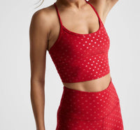 BEYOND YOGA Softshine Slim Racerback High Cropped Tank Top in holly red ditsy hearts - women's tank top