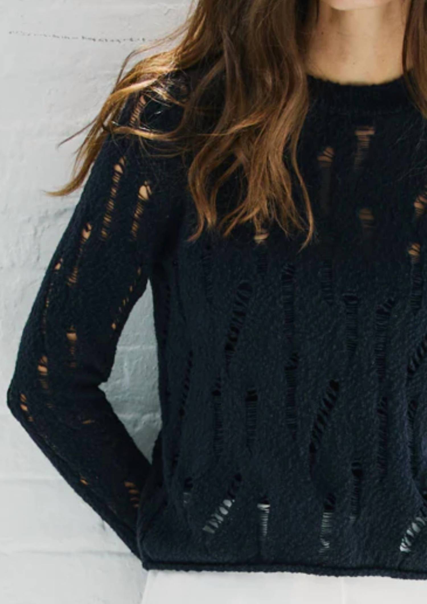Autumn Cashmere - Distressed Long Sleeve Sweater