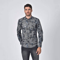 Eight X - Snake Print Foil Jacquard Button Down Shirt With Trim