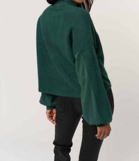 PROJECT SOCIAL T Saturn Henley Sweatshirt Top in midnight emerald - women's top - alternate view