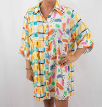 Entro - Mixed Print Button Up Mini Dress