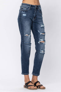 Judy Blue - Hi-waist Boyfriend Destroyed Hem Jeans