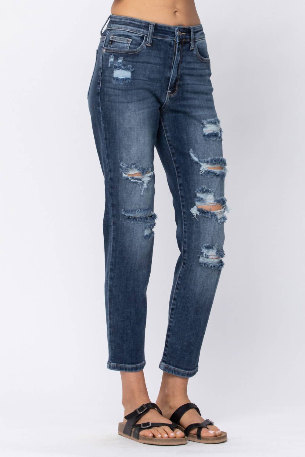 Judy Blue - Hi-waist Boyfriend Destroyed Hem Jeans