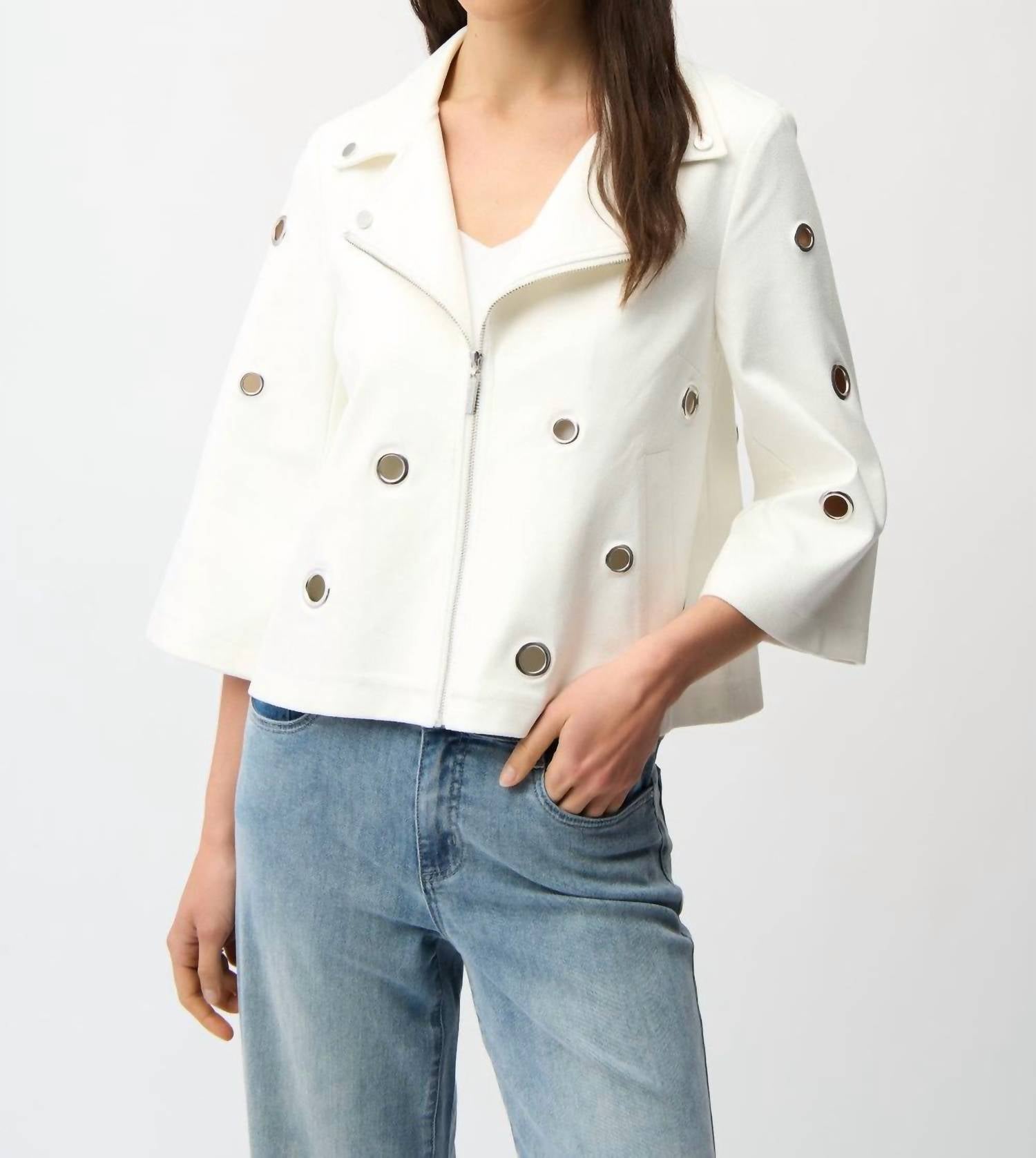 Joseph Ribkoff Women's Zipper Jacket in vanilla - women's jacket - detail view