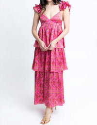 Karlie - Floral Satin Ruffle Maxi Dress