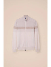 Fedeli Milos Cashmere Linen Full-zip Sweater in silver stripe - men's sweater - view 5