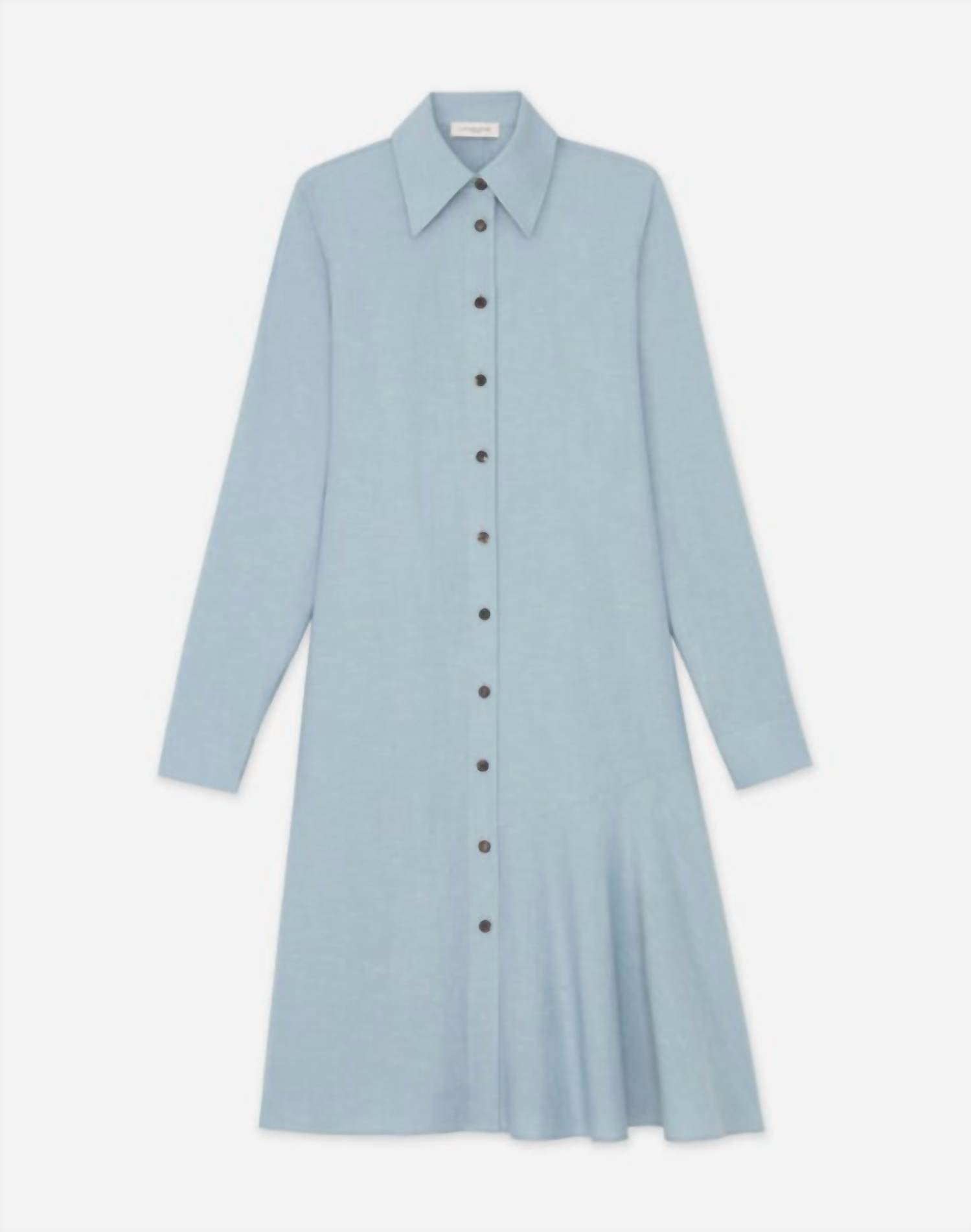 Lafayette 148 - Petite Slubbed Cotton Flounced Shirtdress