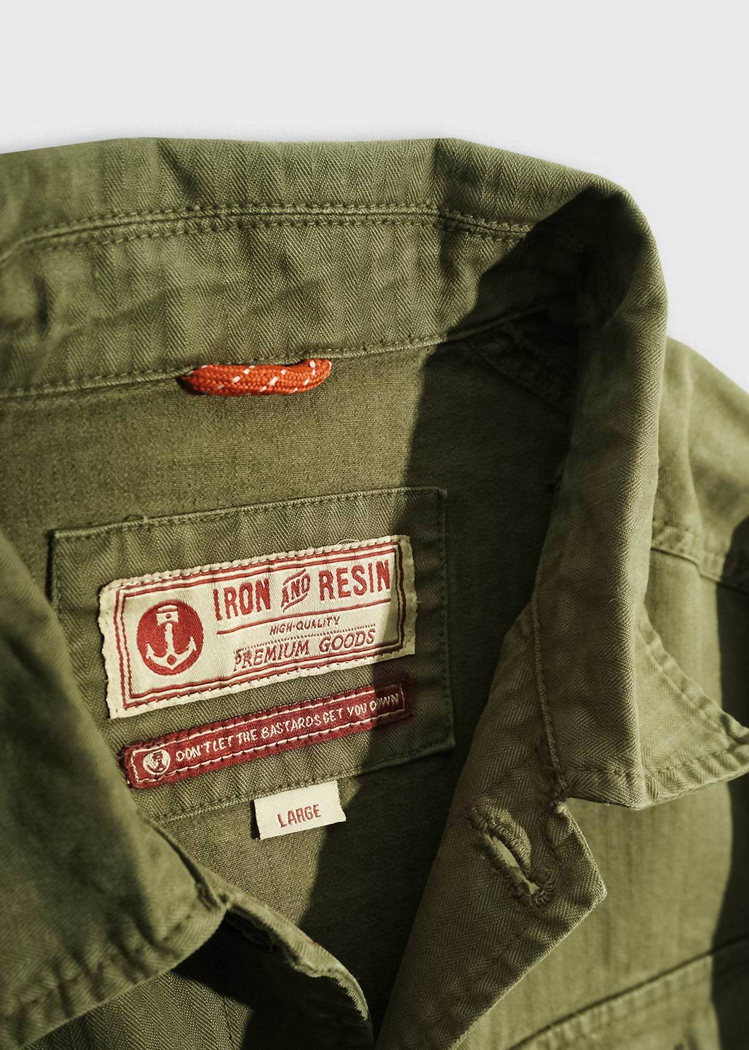 Iron & Resin Men's Herringbone Military Jacket in army - men's jacket - detail view