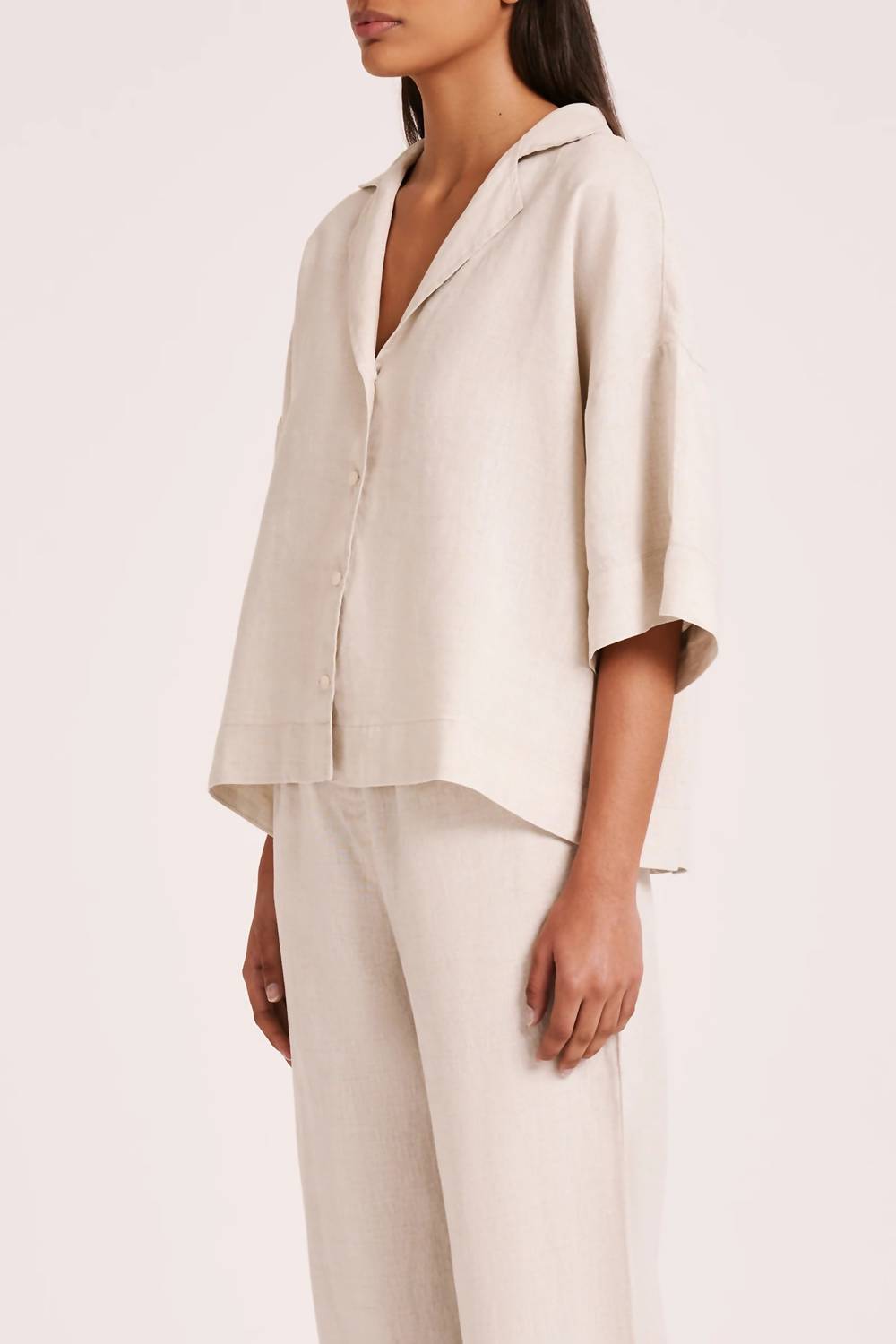Nude Lucy Lounge Linen Shirt Top in natural - women's blouse - detail view