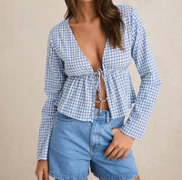 Rhythm. - Lola Check Tie Front Long Sleeve Top
