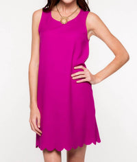 Everly - Solid Shift Dress with Scalloped Hem