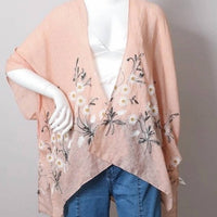 Leto - Women's Embroidered Spring Daisy Woven Kimono