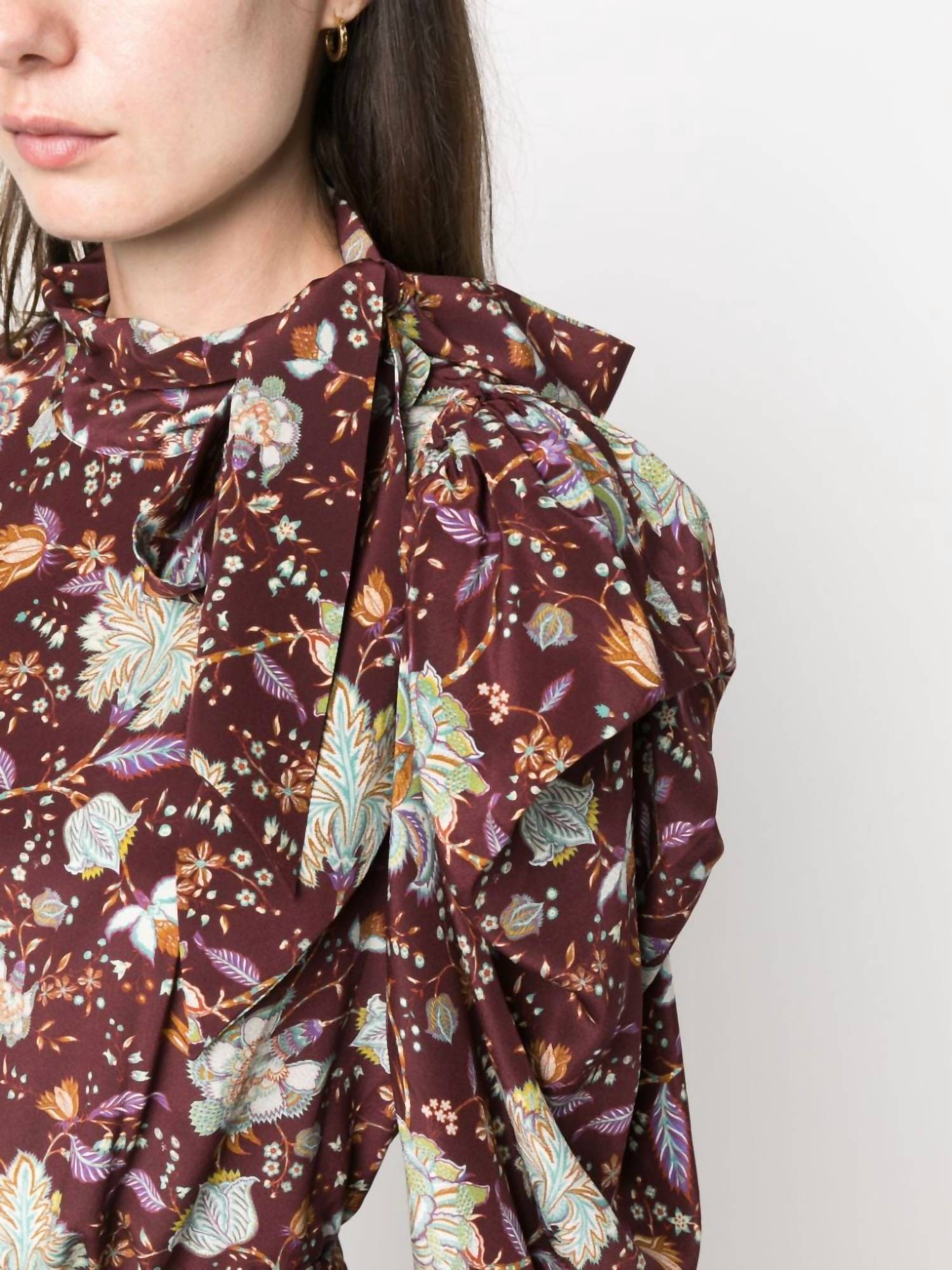 Brea Silk Long Sleeve Tie Bow Top Blouse Multi