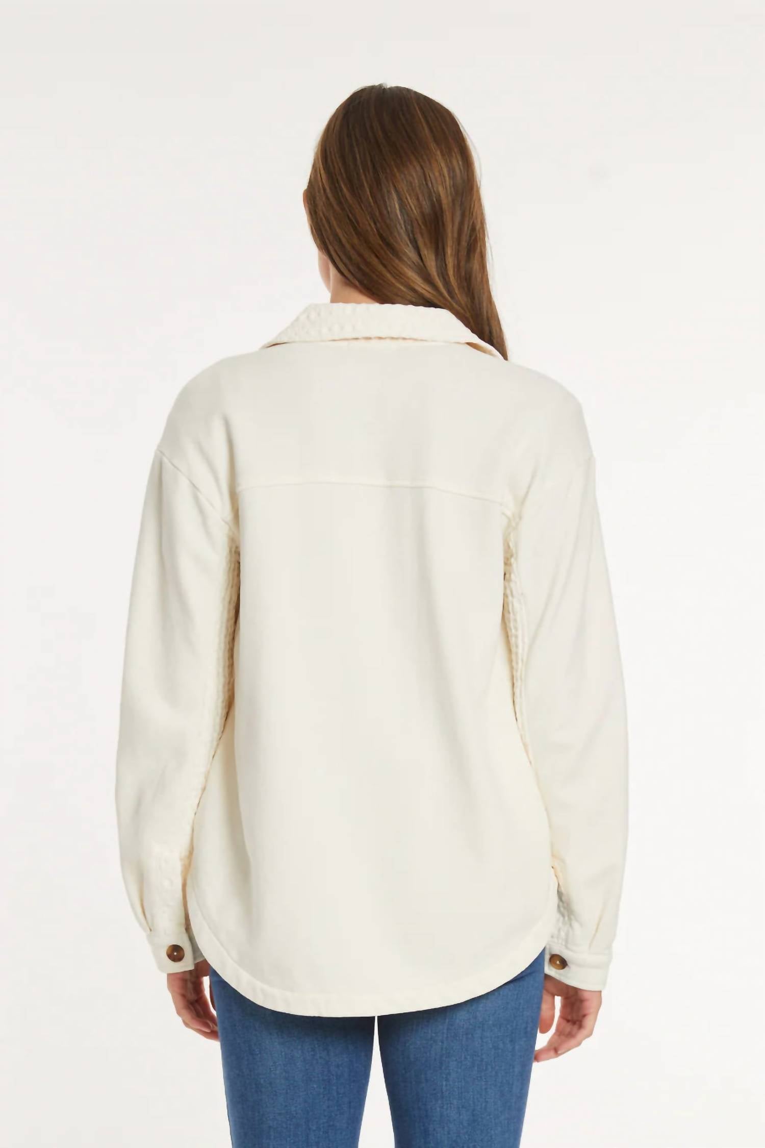 mododoc Mixed Texture Oversized Shacket in milk frost - women's jacket - detail view