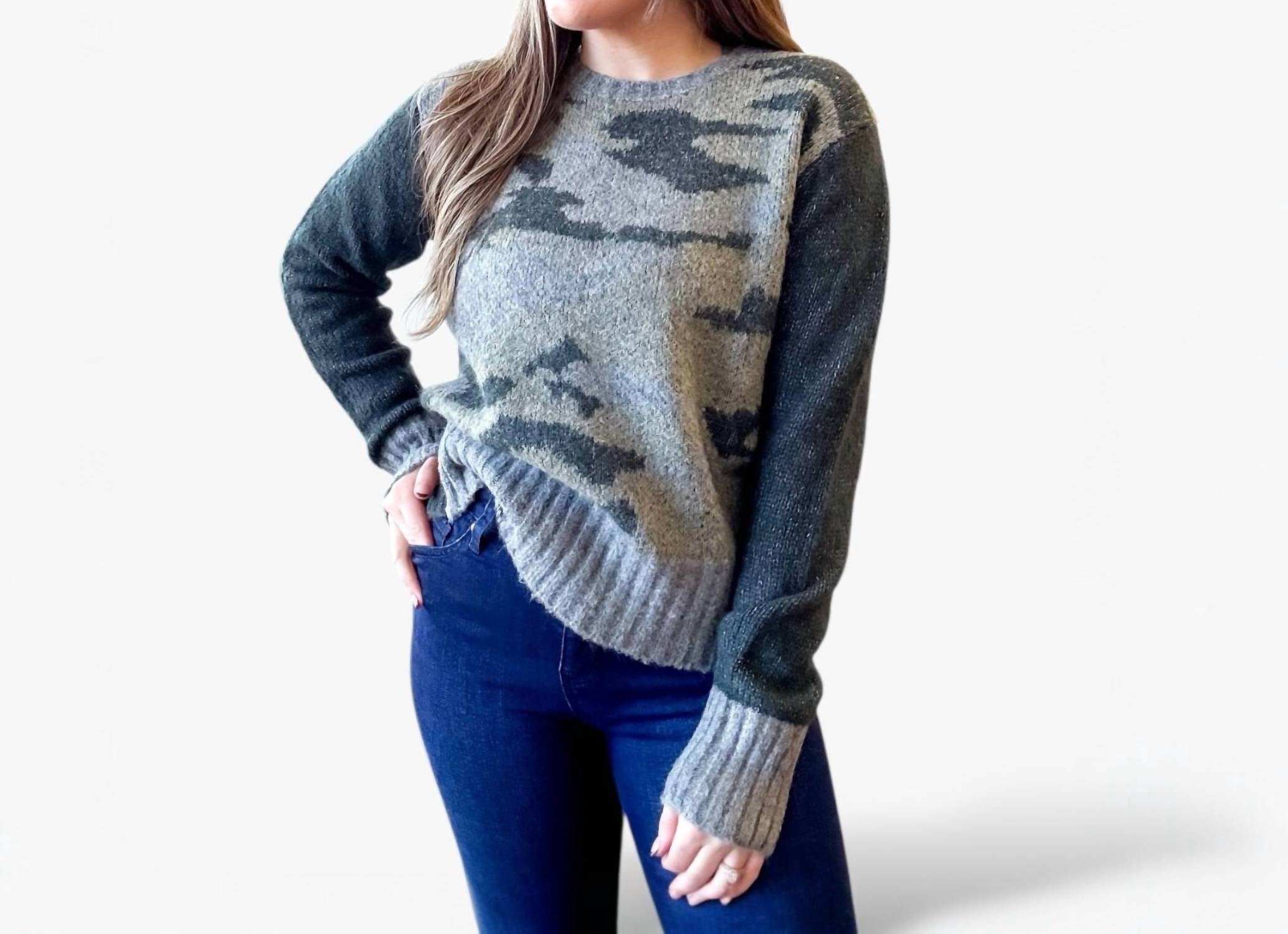 Bucketlist - Camo Contrast Knit Sweater