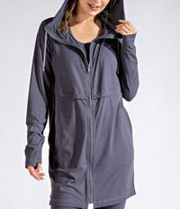 RAE MODE Long Hooded Active Jacket in titanium - women's jacket