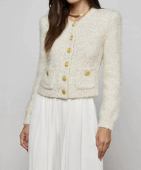 L'Agence Una Knit cardigan with Lurex in ivory - women's cardigan