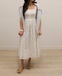 B.Right - Avielle Ditzy Floral Clip Dot Corset Tie Midi Dress