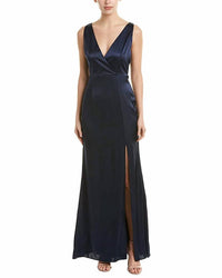 Adrianna Papell - V Neck Satin Slit Gown