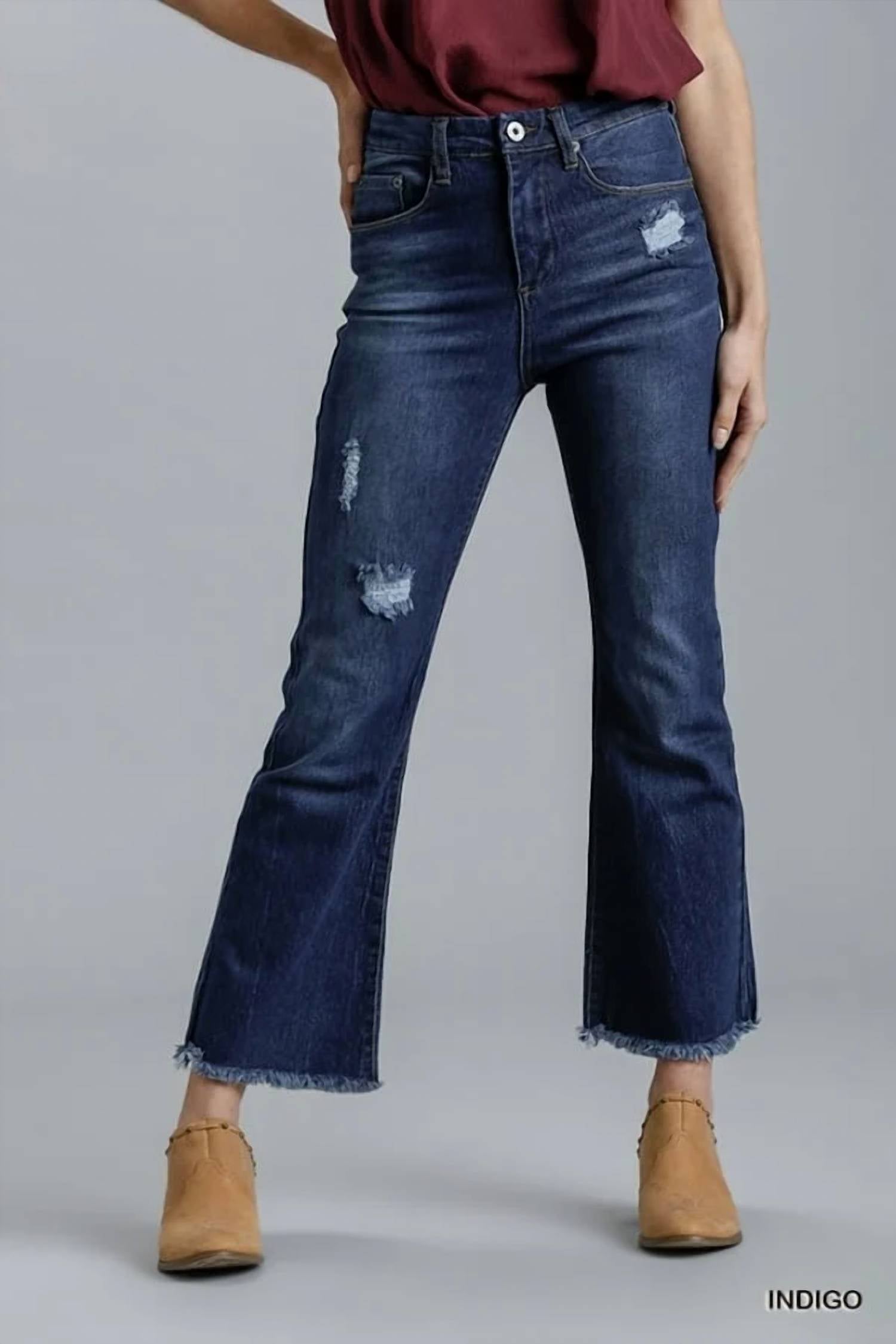 Umgee - High Rise 5 Pocket Distressed Flare Jean