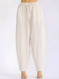Little Secret Of Mine - Elastic Waist Front Pockets Linen Pants