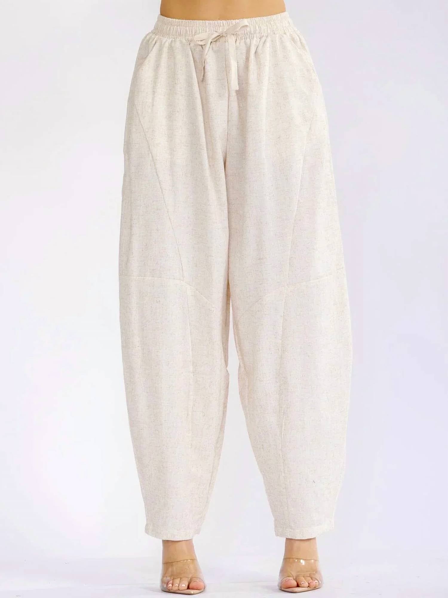 Little Secret Of Mine - Elastic Waist Front Pockets Linen Pants