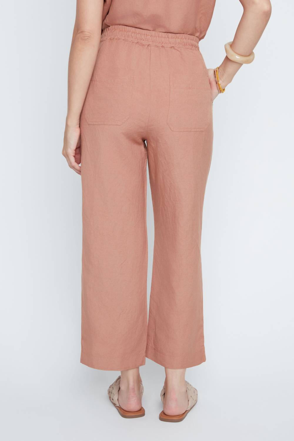 Renuar Blush Breeze Linen Cropped Pants in mocha - women's pants - alternate view
